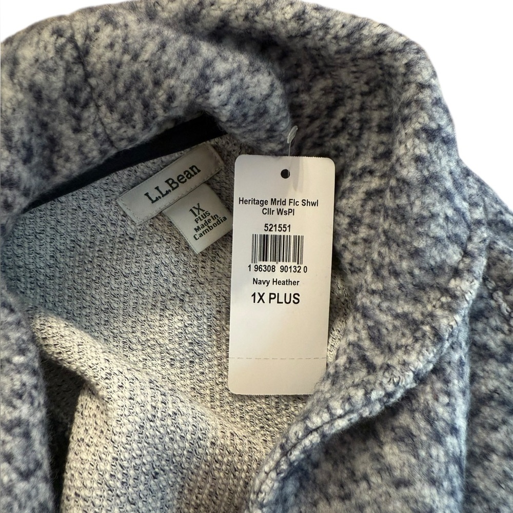 NWT L.L.Bean Heritage Marled Fleece Shawl Collar Pullover Women's Plus Size 1X - Picture 2 of 4